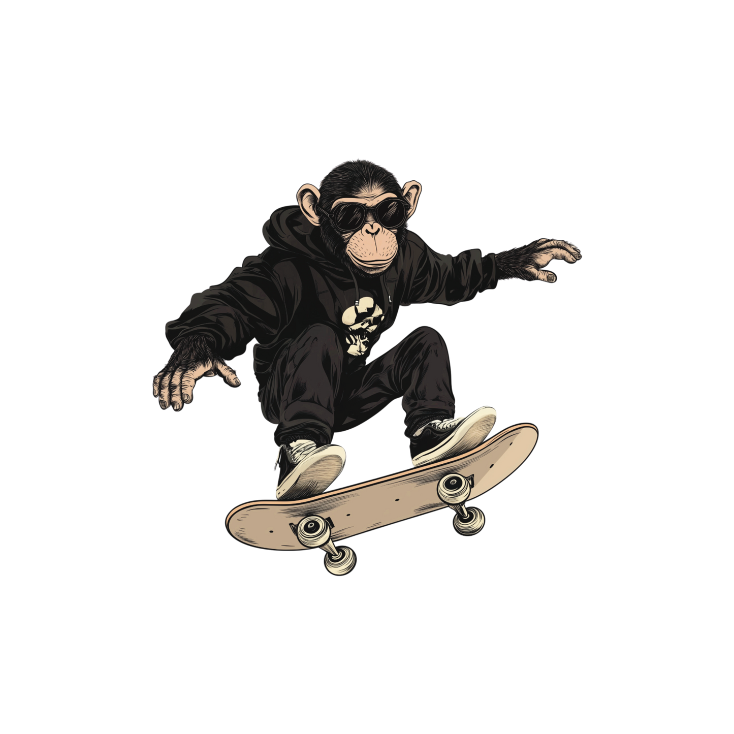 Affe auf Skateboard Bügelbild Vorbestellung