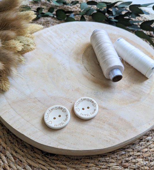 Knöpfe Handmade with Love, 2 Stück